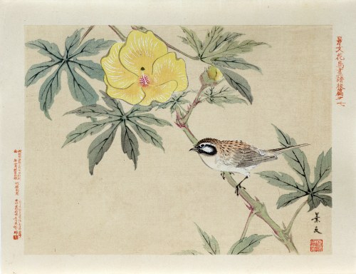 Kioto), Ptak i żółty kwiat, wyd. Aoki Kôsaburô, Japonia/Osaka, 1892, Keibun Matsumura