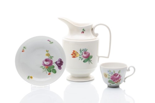 FILIŻANKA I SPODEK | WIEDEŃ, SLAVKOV (SCHLAGGENWALD) (AUSTRIA / REPUBLIKA CZESKA / AUSTRIACKO-CZESKI XIX W.), Porcelanowy Imbryk