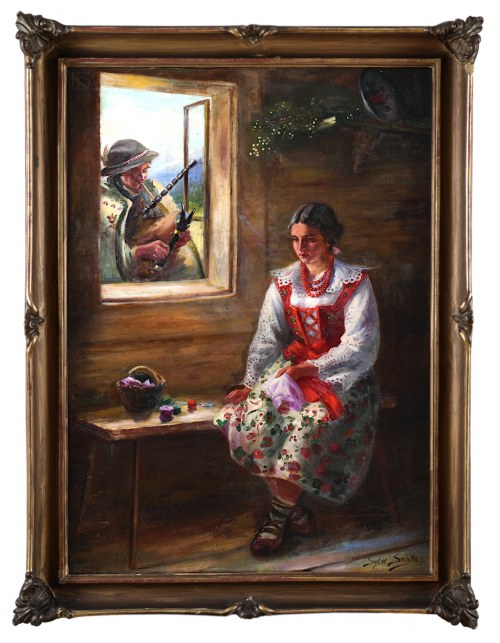 "Góralskie zaloty - dudziarz i dziewczyna", Sylweriusz Saski