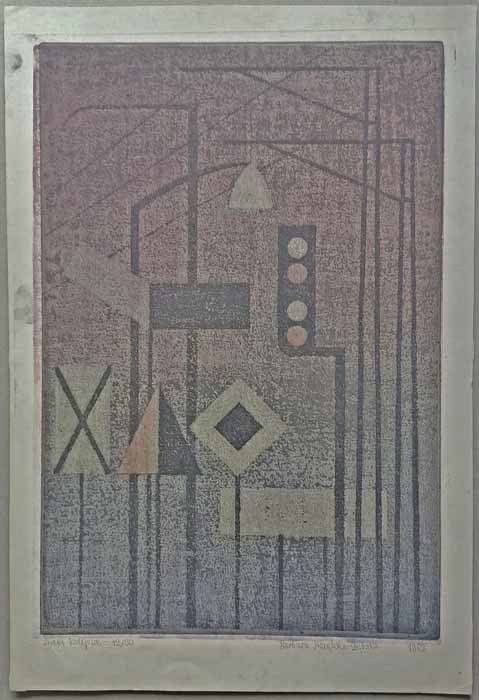 akwatinta barwna 1962 54x37 cm, Barbara Narębska-Dębska