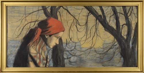 Wiejska dziewczyna w czerwonej chuście, 1902, Witold Rzegociński