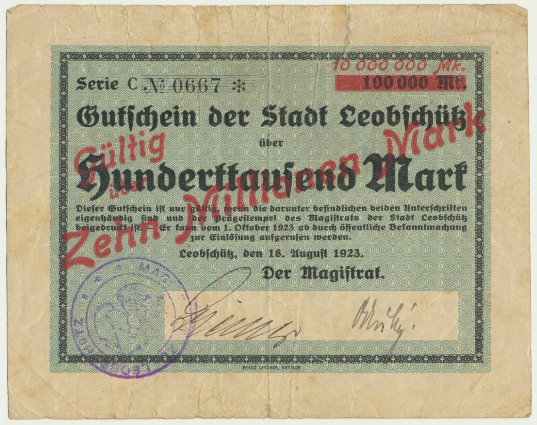 g-ubczyce-leobschutz-10-milion-w-marek-1923-na-100-000-marek-1923