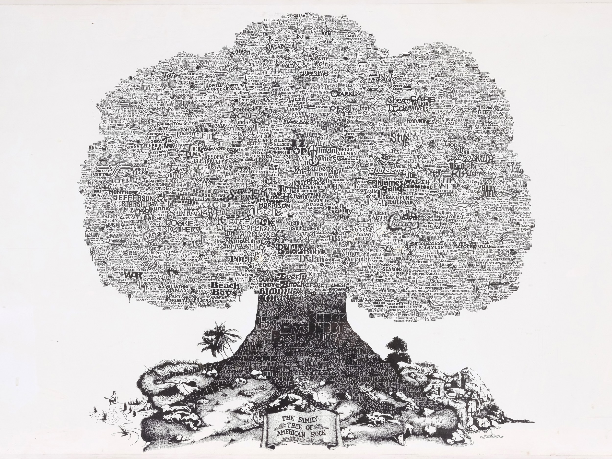 The family Tree of American Rock, Lithograph on paper - Online