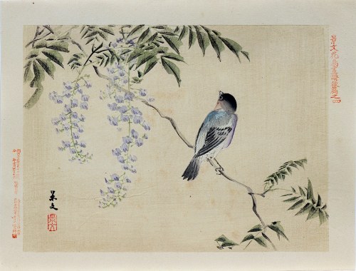 Kioto), Ptaszek i wisteria, wyd. Aoki Kôsaburô, Japonia/Osaka, 1892, Keibun Matsumura