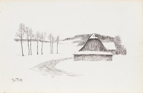 Chata w zimowej scenerii, ok. 1913, František Xaver Harlas