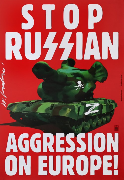 Stop Russian aggression in Europe! 2015. Plakat z autografem., Wojciech Korkuć