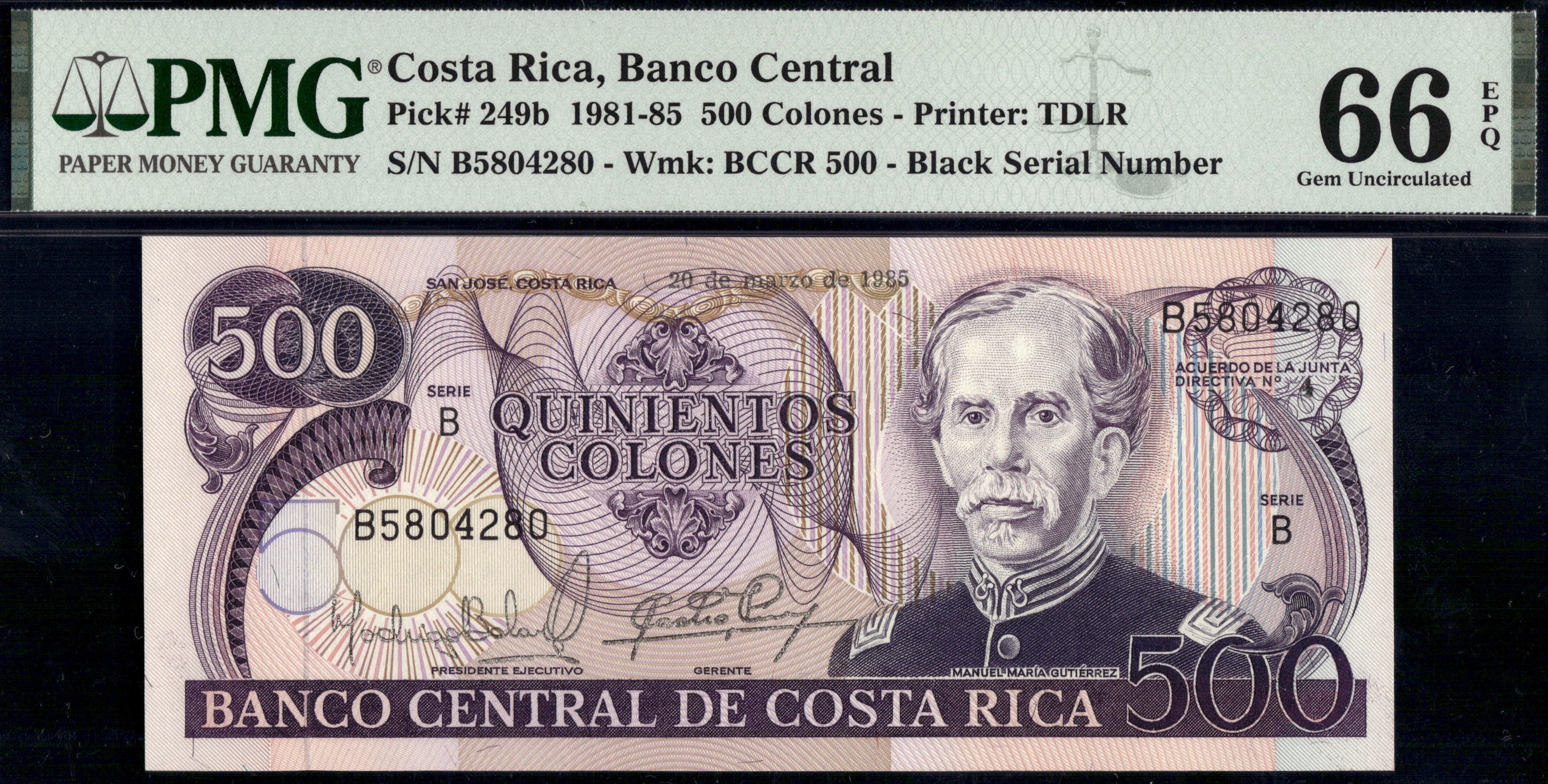 Costa Rica. 1985 500 Colones Prefix C - Online auction / Online bidding ...