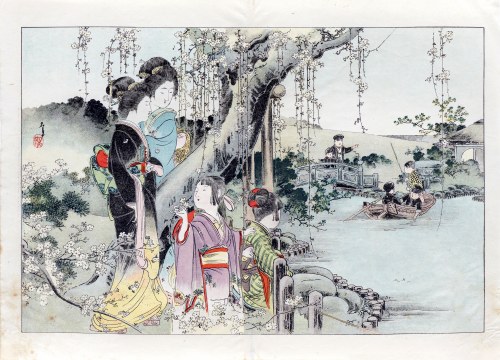 znany także jako Matsutani Shoun lub Yamamoto Shoun), Nad rzeką, z "Fuzoku Gaho", wyd. Yumani Shobo (Toyodo) Tokio, Japonia ok. 1900 r., Matsutani
