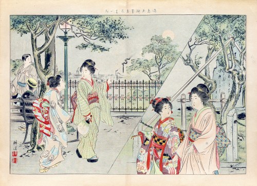 W świątyni Yushima Tenjin, z "Fuzoku Gaho", wyd. Yumani Shobo (Toyodo) Tokio, Japonia ok. 1900 r., Endo Kokei