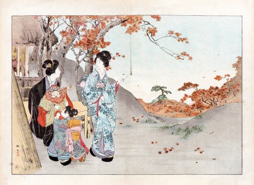 znany także jako Matsutani Shoun lub Yamamoto Shoun), Jesienny spacer z dziećmi, z "Fuzoku Gaho", wyd. Yumani Shobo (Toyodo) Tokio, Japonia ok. 1899 r., Matsutani