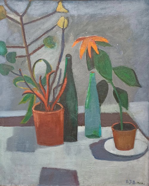 (1925-2016) , martwa natura z kwiatami, olej na płótnie, Eleonora Jagaciak-Baryłko