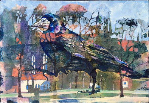 Gawron, tempera na desce, Rita Staszulonok