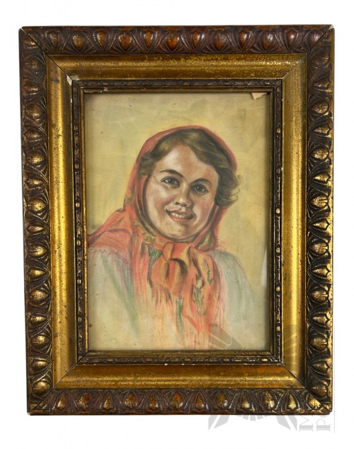Pastel na Płótnie, Nieznany Artysta (XX w.) - Obraz Portret Góralki