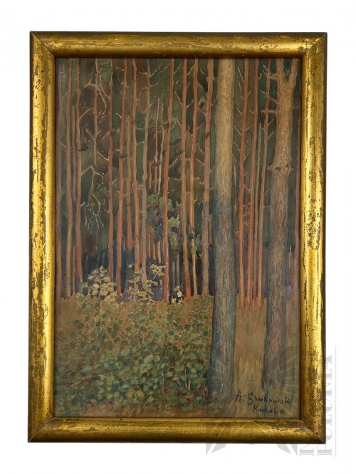 Akwarela (?) na Papierze, Nieznany Artysta [A. Szubowski] - Obraz Leśne Ostępy