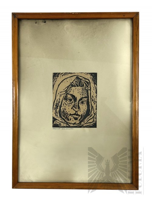 Linoryt na Papierze; Oprawa Centrala Księgarstwa „DK”, Zakład Obrotu Wydawnictwami Artystyczno-Graficznymi, Urszula Wolszczak (XX w.) - Obraz “Kobieta w Chuście”