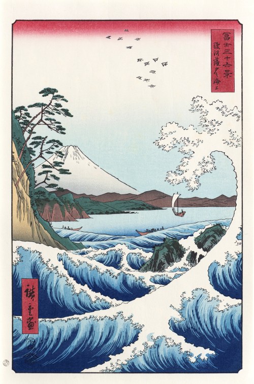 Morze u wybrzeży Satta w prowincji Suruga, z serii: "Trzydzieści sześć widoków Góry Fuji", wyd. Oedo Mokuhansha, Tokio/Japonia, po 1960 r., Utagawa Hiroshige