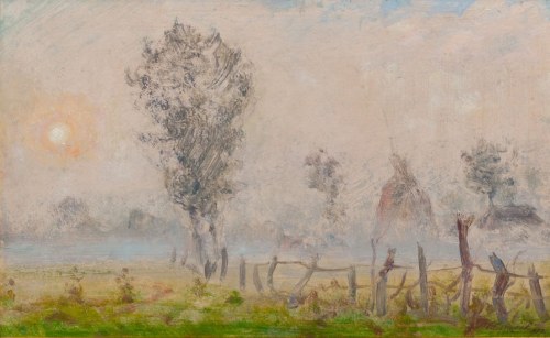 Mgła ranna nad Wieprzem o wschodzie słońca, Krasnystaw, 1957 r., Stefan Pieniążek