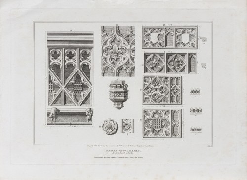 Kaplica Henryka VII - detale architektoniczne, z: John Britton's Architectural Antiquities of Great Britain, wyd. Longman, Londyn/Anglia, 1808, John Roffe