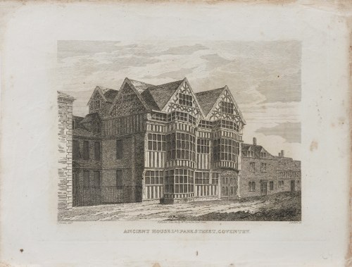 Stary dom przy Park Street w Coventry, z serii: Relikty starożytności, wyd. William Clark Londyn/Anglia, 1810 r., J. Norton