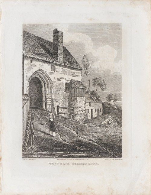 Miss Hawksworth, Zachodnia brama w Bridgenorth, z serii: Relikty starożytności, wyd. William Clark Londyn/Anglia, 1810 r., J. Thompson