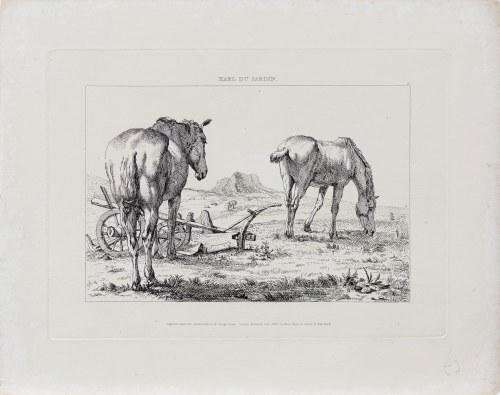 Dwa konie i pług, z serii: Zwierzęta u pierwszych mistrzów, wyd. G. Cooke, Londyn/Anglia, 1829 r., Karel Dujardin