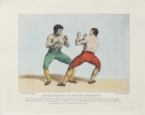 Joseph Grozer (1755-1799), Angielscy zawodowi bokserzy Daniel Mendoza i Richard Humphreys podczas walki bokserskiej 29 września 1790 r., wyd. Anglia, II poł. XIX w., Charles Reuben Ryley