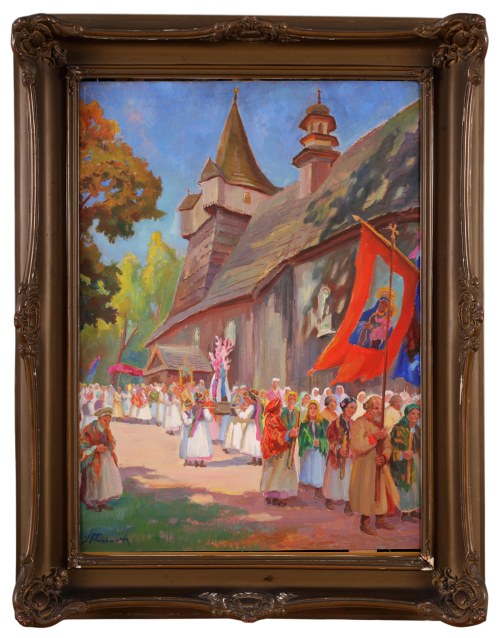 "Boże Ciało - przed kościołem w Woli Radziszowskiej", Stanisław Paciorek