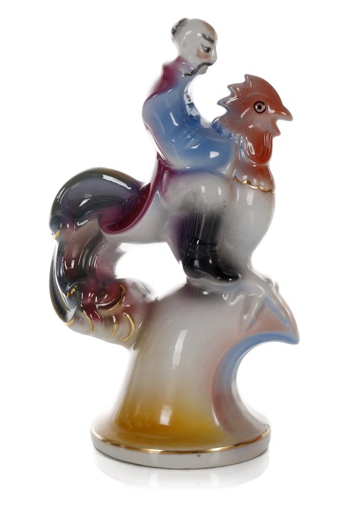 Figura "Twardowski na kogucie", Zakłady Porcelany Stołowej "Ćmielów", Tadeusz Szafran