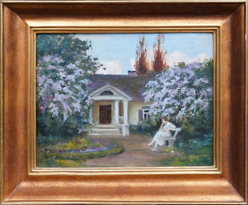 Dama przed dworkiem, ok 1920, Władysław Szczepanik