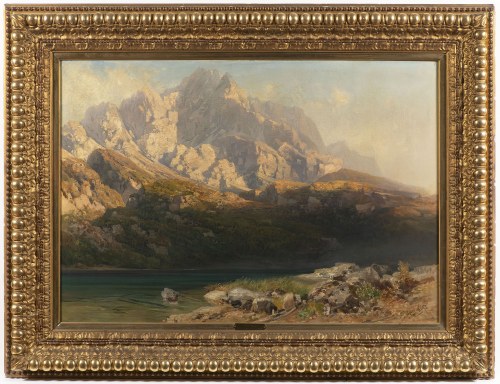 1843-1906), Pejzaż z alpejskim jeziorem, Carl Heyn
