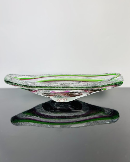 Miska ze szkła artystycznego z kolorową spiralą, Huta Szkła Skrdlovice, 42 cm, 1964 r., Rudolf Beranek