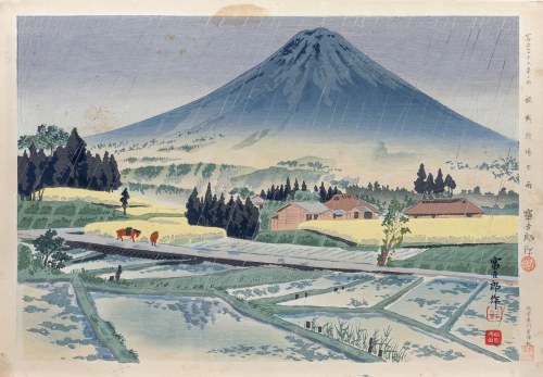 Deszcz w Kiraba, z serii: Trzydzieści sześć widoków Góry Fuji, wyd. pierwsze Uchida, Japonia, 1939/1940 r., Tomikichirō Tokuriki