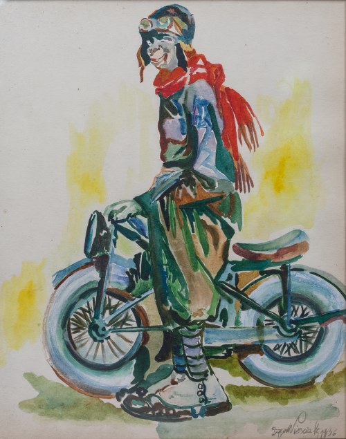 Polska, XX w. (1881 - 1950), Pogodny motocyklista, 1936 r., Zygmunt Wierciak