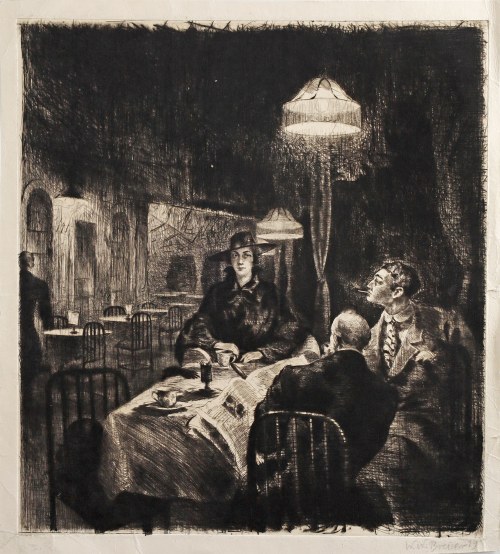 Kobieta i dwaj mężczyźni w kawiarni, 1919, Wolfgang Breuer