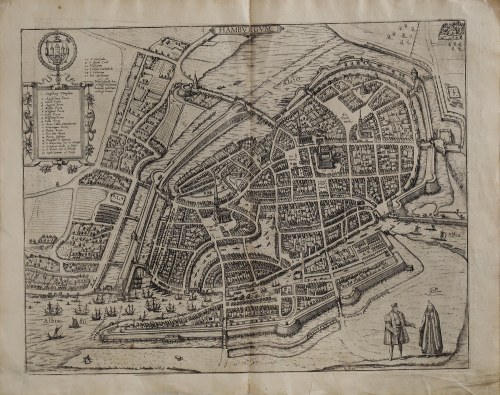 Frans HOGENBERG (1535-1590), Hamburg z lotu ptaka, (tyt. oryg.: „Hamburgum”), 1588, Georg Braun