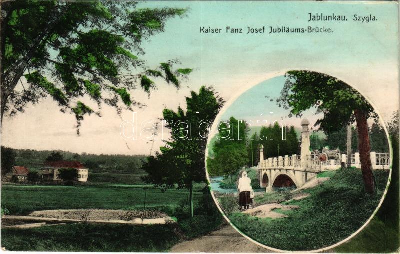 1912 Jablunkov, Jablunkau; Szygla, Kaiser Franz Josef Jubiläums-Brücke ...