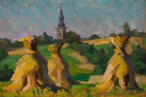 "Małopolski pejzaż ze stogami", Stanisław Bińkowski