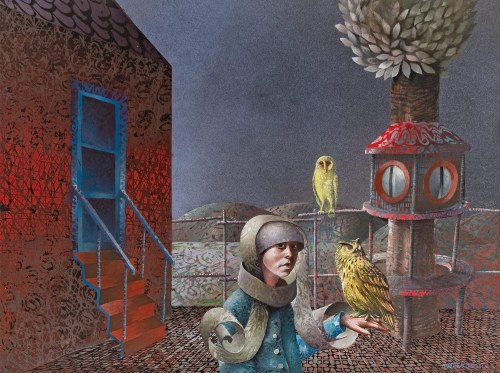 Kompozycja z sowami, pocz. Lat 90. XX w., Marek Raczkowski