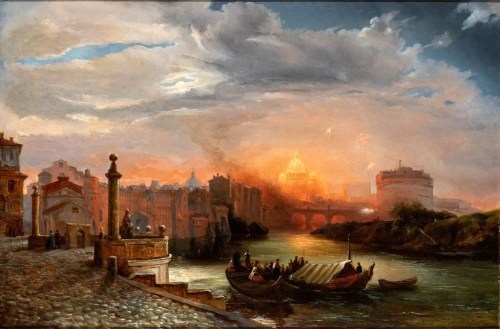 Fajerwerki nad Placem Świętego Piotra i Castel Sant'Angelo, widziane z portu Ripetta, Franz Ludwig Catel