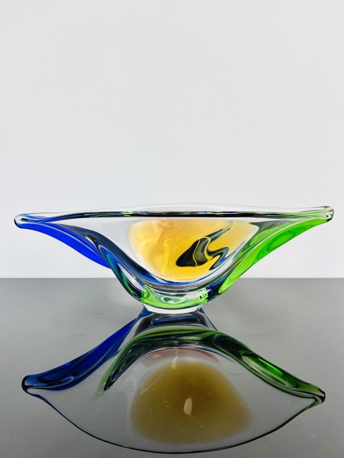 Masywna misa ze szkła artystycznego, František Zemek, Kolekcja "Rapsodia", Huta Szkła Mstišov, 1958, wzór 53018/34, František Zemek