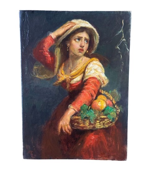 portret kobiety z koszem owoców, NIEZNANY SYGNATURA