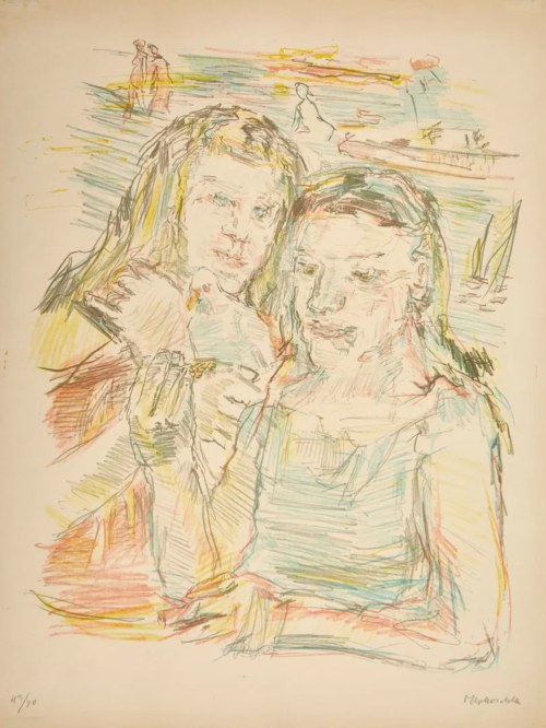 Dwie dziewczynki z gołębiem, 1956, Oskar Kokoschka