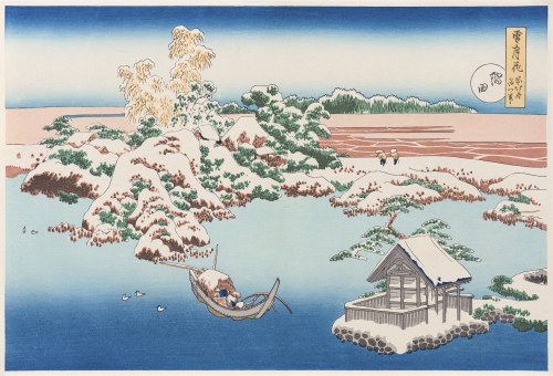 Śnieg na rzece Sumida, z serii: Śnieg, księżyc i kwiat, wyd. Adachi, Tokio/Japonia, 1972 r., Katsushika Hokusai
