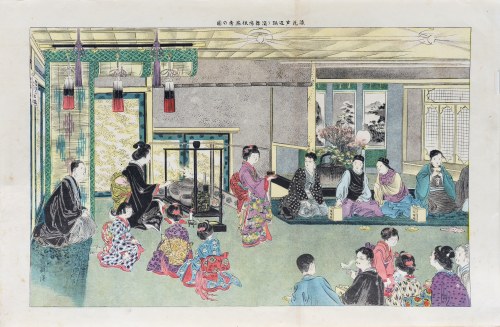 Taniec podczas ceremonii parzenia herbaty, z "Fuzoku Gaho", wyd. Yumani Shobo (Toyodo), Tokio/Japonia, 1902 r., Endo Kokei