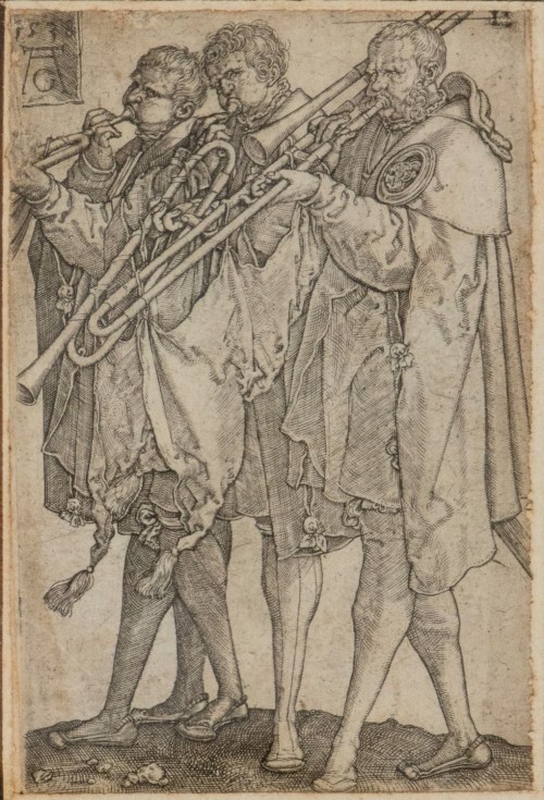 Heinrich Aldegrever Tre musicisti che suonano il trombone,, Heinrich Aldegrever