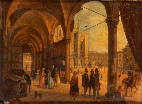 Piazza Duomo w Mediolanie, 1840 r., Angelo Inganni