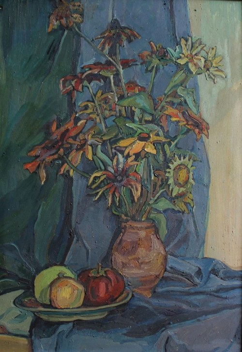 Martwa natura z kwiatami w wazonie, 1989, Emilia Bartoszek