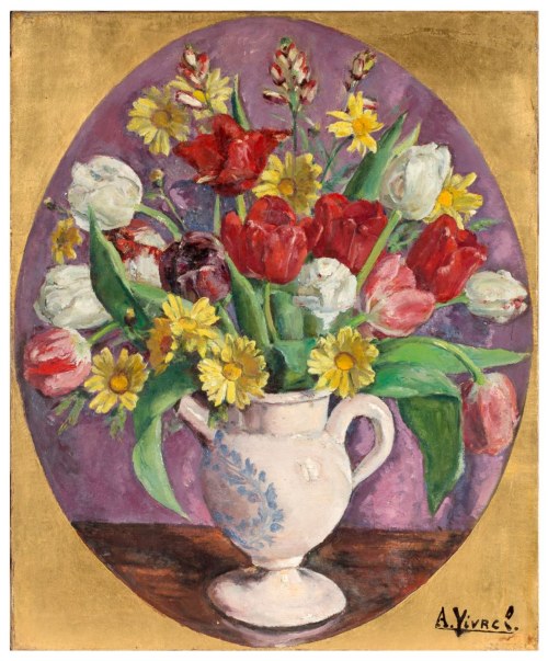 Bukiet kwiatów w wazonie, 1934, André Léon Vivrel