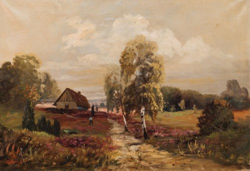PEJZAŻ Z SAMOTNYM DOMEM, poł. XX w., F. Rother