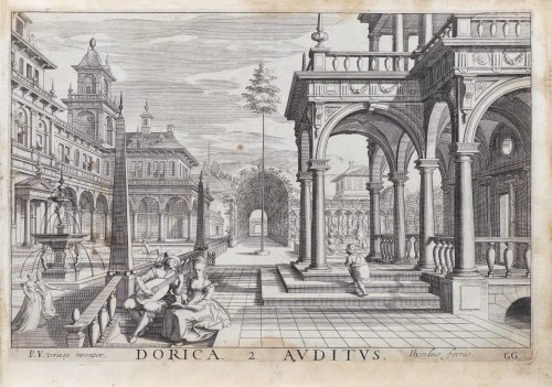 Hendrik Hondius (1573-1650), Porządek dorycki (Słuch), z: Księga architektury, wyd. Hendrik Hondius, Haga, 1606-1607 r., Paul Vredeman de Vries